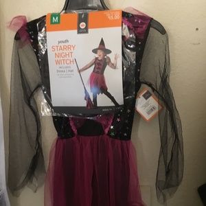 Youth Starry Night Witch Dress Costume with Hat In